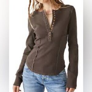 We The Free Brown Fitted Long sleeve Marea Henley